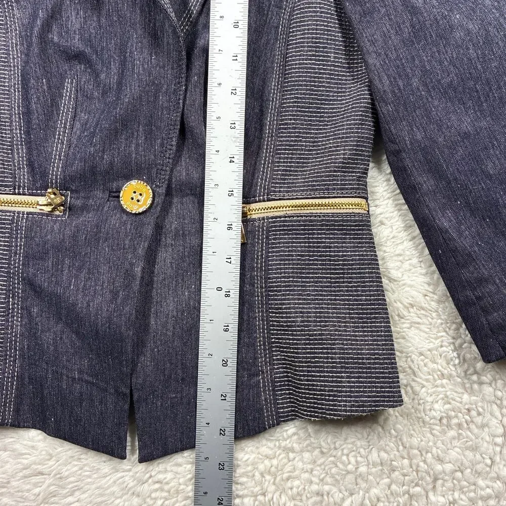 Bebe Blazer Jacket Womens 2 Blue Luxury Blend Fitted 3/4 Sleeve Italian Fabric